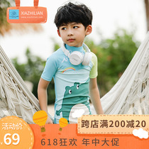 Han Van Children Swimsuit 22 Years Summer Boy Baby Styling Conjoined Short Sleeve Sunbathing Suit Swimming Cap Suit 2 pieces
