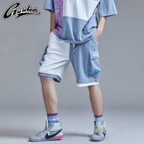 Guuka tide brand summer frock shorts mens pure cotton teen contrast stitching hip-hop sports five-point pants loose