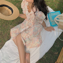 From a piece of elegant style dress high-end floral dress 2019 new summer tea break skirt ruffle temperament French