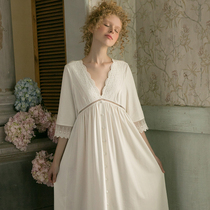 Chenxi Nightdress Spring and Autumn Sexy Big V Collar Thin Medium Short Sleeve Home Clothes Pajamas Party Female Court Style