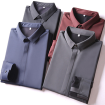 Stirred rubber non-iron inner velvet thickened mens shirt boutique business leisure long sleeve shirt warm men