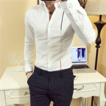 ls spring long-sleeved shirt mens Korean slim-fit trend handsome casual shirt personality fashion free ironing thin inch shirt