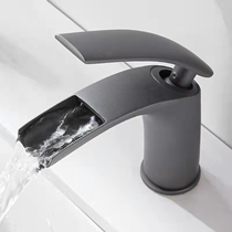Gun gray washbasin full copper faucet toilet bathroom cabinet creative waterfall washbasin hot and cold faucet