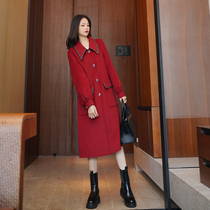 2021 new womens winter dress small senior sense Hepburn small fragrant wind red woolen coat coat long