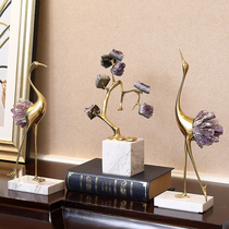 Pure copper fortune tree Crystal crane ornaments housewarming gifts home living room wine cabinet porch decoration crafts decoration