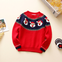 Korean version of childrens clothing autumn and winter boys and girls cotton Christmas pullover childrens New Year red sweater baby shirt