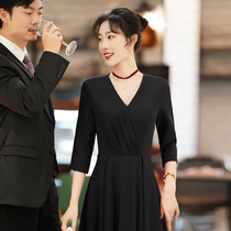 Black Evening Dress Dress Woman 2022 new atmospheric advanced banquet Summer Host Duanzhuang Noble Temperament Annual Meeting