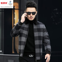 Hengyuan Xiangqiu Winter jacket mens pure wool double face and creek-shirt with detachable fur collar baseball collar fur