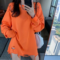 South Korea Breaking Weaf Women Loose Korean Fashion Autumn New Personality Design Sense Long Long Sleeved Tide base shirt