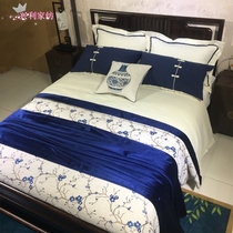 Exhibition hall-like inter-board furniture assorted beds New Chinese New classical soft-mounted bed with multiple sets of blue plum