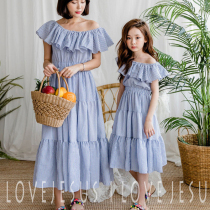 Parent-child dress summer dress 2021 Korean version of cotton striped beach skirt