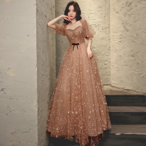 Evening dress female 2021 fashion New temperament student art test birthday banquet long thin opening ceremony skirt autumn