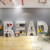 Childrens bookshelf Letter logo creative Wrought iron floor stand English flower stand Wall shelf display stand