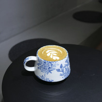 W1962 European single high temperature ceramic blue and white underglaze color retro style big mouth mug coffee cup British water cup