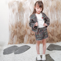 Girls small fragrant wind set 2021 Spring and Autumn new childrens vest coat baby shorts foreign style two-piece tide