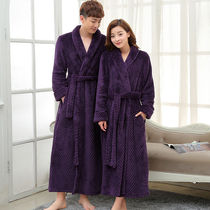 Autumn and winter extended thick couple bathrobe flannel waist dressing gown women long pajamas men large size home wear