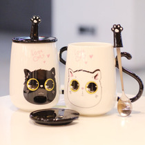 Creative cat cute mug with lid spoon 500ml large capacity personality couple cup milk ceramic water Cup