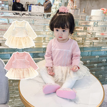 Baby skirt female baby spring and autumn fake two Princess puffy dress one-piece dress newborn climbing suit