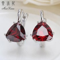 925 Silver Temperament Ear Buckle Women Korean Fashion Zircon Sweet Joker Ruby Earrings Mini Earrings Anti-allergy