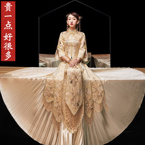 Golden beautiful clothes Velvet Finch 2021 New Chinese style dragon and phoenix coat phoenix crown Xia Bride wedding kimono toast