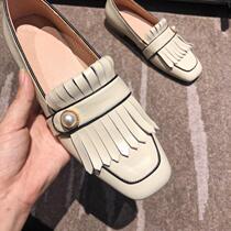 2020 early spring new tassel single shoes womens flat bottom pearl British style small leather shoes womens soft leather soft bottom comfortable all-match
