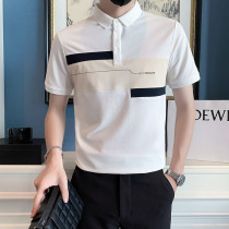 polo shirt men summer 2023 new splice high - end fix tide shirt collar light white short - sleeved male collar