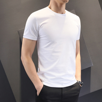 Summer high end short sleeve T-shirt mens white simple round neck thin business slim cotton half sleeve top base shirt