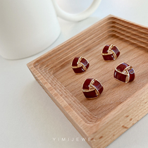 YIMIJEWEL Year of the Tiger Hong Kong Style Retro New Year Wine Red Ear Clip Female No Pierced French Temperament 925 Silver Earrings