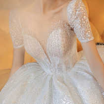 French main wedding dress 2021 New one shoulder Bride star tailing heavy industry luxury high-end thick arm Senior