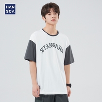 Hanska Summer Sports Brand Short Sleeve Mens 2022 New Loose And Versatile Contrast Panels Casual Plus Size T-Shirt