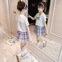 Girls jk uniform suit skirt Summer new sailor suit Childrens school uniform pleated skirt 5 8 12 years old