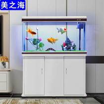 Goldfish tank aquarium 80 living room small desktop 60 household large ecological water-free glass filter belt cabinet