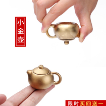 Mini purple sand pot can raise gilt fingertip pot Inverted Shih Tzu pot Small pocket teapot tea set Tea pet ornaments