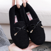 Flat wool shoes women winter outside wear warm 2021 New Joker one pedal Bean shoes plus cashmere lamb wool cotton shoes