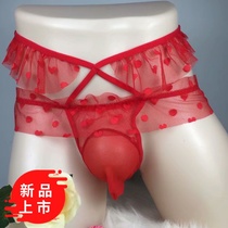 New sexy lace ruffle underwear cross-dressing ladyboy perspective U-shaped JJ set strapless passion briefs
