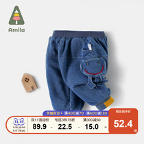 girls' pants fleece autumn winter 2020 new baby thick jeans baby warm long pants outerwear children