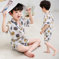 Boy home clothes baby pajamas thin summer clothes 2021 new children Foreign style short sleeve set summer air conditioning clothing