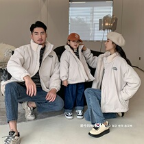 South Korean high-end pro-son dress Two sides wearing a lamb suede jacket Winter family of three cotton clothes red beiyyear clothes