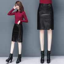 Leather skirt womens skirt autumn and winter 2021 new temperament a-word hip skirt winter with sweater thickened winter skirt