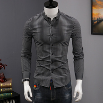 Striped shirt mens long sleeve Korean version of the trend autumn dress slim handsome business casual shirt young men long sleeve shirt