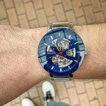 Baoluhua Bulova 96A204 gradually gold steel belt reverse jump without Frame blue disc automatic mechanical mens watch