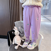Girls plus trousers in autumn and winter mode 2022 new girls wear winter wear in one - one - woven childrens clothing
