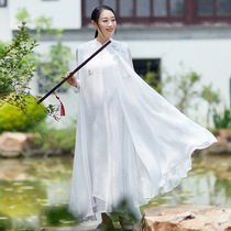 Summer bamboo word original design Hand-painted bamboo leaf butterfly Chinese long dress dress Zen womens clothing