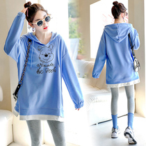 Pregnancy Woman dress Autumn Clothing Fashion style net red suit for outside t-shirt sweatshirt with cap long sleeve blouse loose spring and autumn