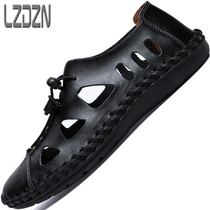 Mens one-foot lazy man without shoes middle-aged mans baghead sandals leather shoes mens shoes hollow breathable