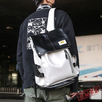 Tide brand leather backpack mens large-capacity travel backpack High school college student school bag female USB computer backpack