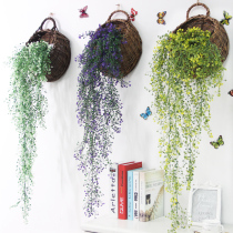 Green rattan simulation plant fake flower willow woven hanging orchid basket Three-dimensional wall wall decoration Wall hanging creative home decoration