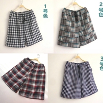  Foreign trade mens home pants summer thin cotton double gauze plaid shorts 5 points pajamas beach pants large size