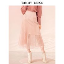 (shopping mall with the same)sugar force winter new pink lace pleated skirt high waist medium long A-line skirt women
