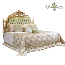 Fa-style high-end palace beech wood gold heavy work engraving ink green imported cloth art double bed head cabinet furniture